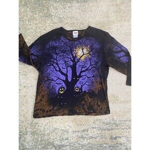 Pleasant Shade Halloween Spooky Double Sided Graphic 3/4 Sleeve Top Plus Size 2X